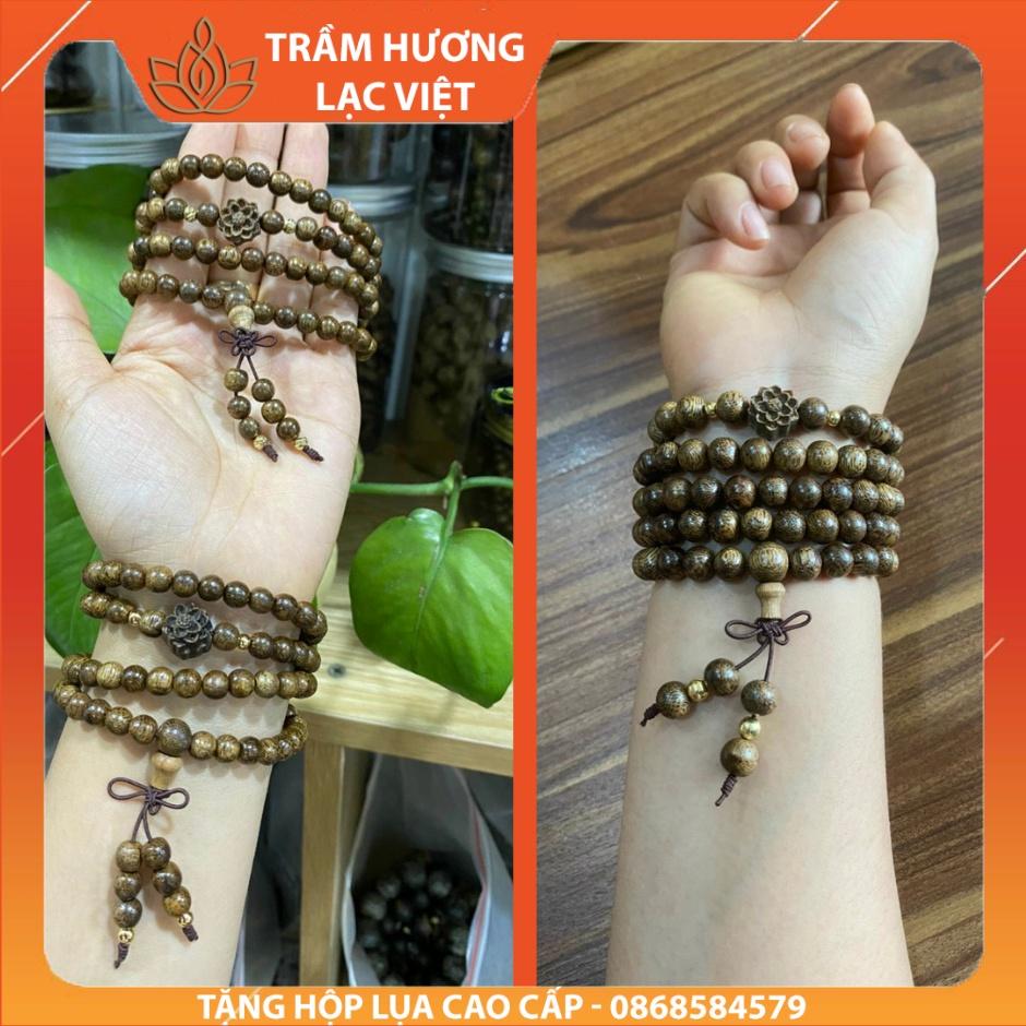 Vòng Tay Trầm Hương Charm Sen Trầm Phú Quý 108 Hạt 6mm Trầm Tốc Tự Nhiên Cao Cấp cho Nữ cầu Bình An - Tài Lộc - May Mắn