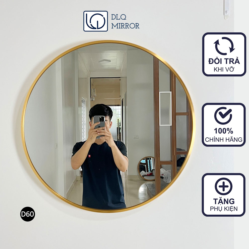 Gương Tròn Viền Vàng Treo Tường DLQ MIRROR Chất Liệu Nhôm Sơn Tĩnh Điện Cao Cấp