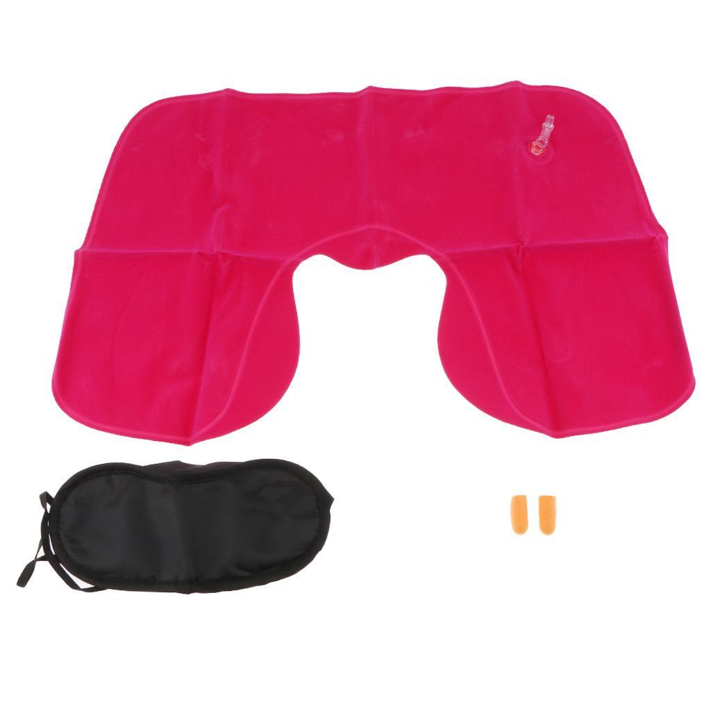 Travel Inflatable U Shape Pillow Neck Head Rest Air Soft Cushion -Rose Red