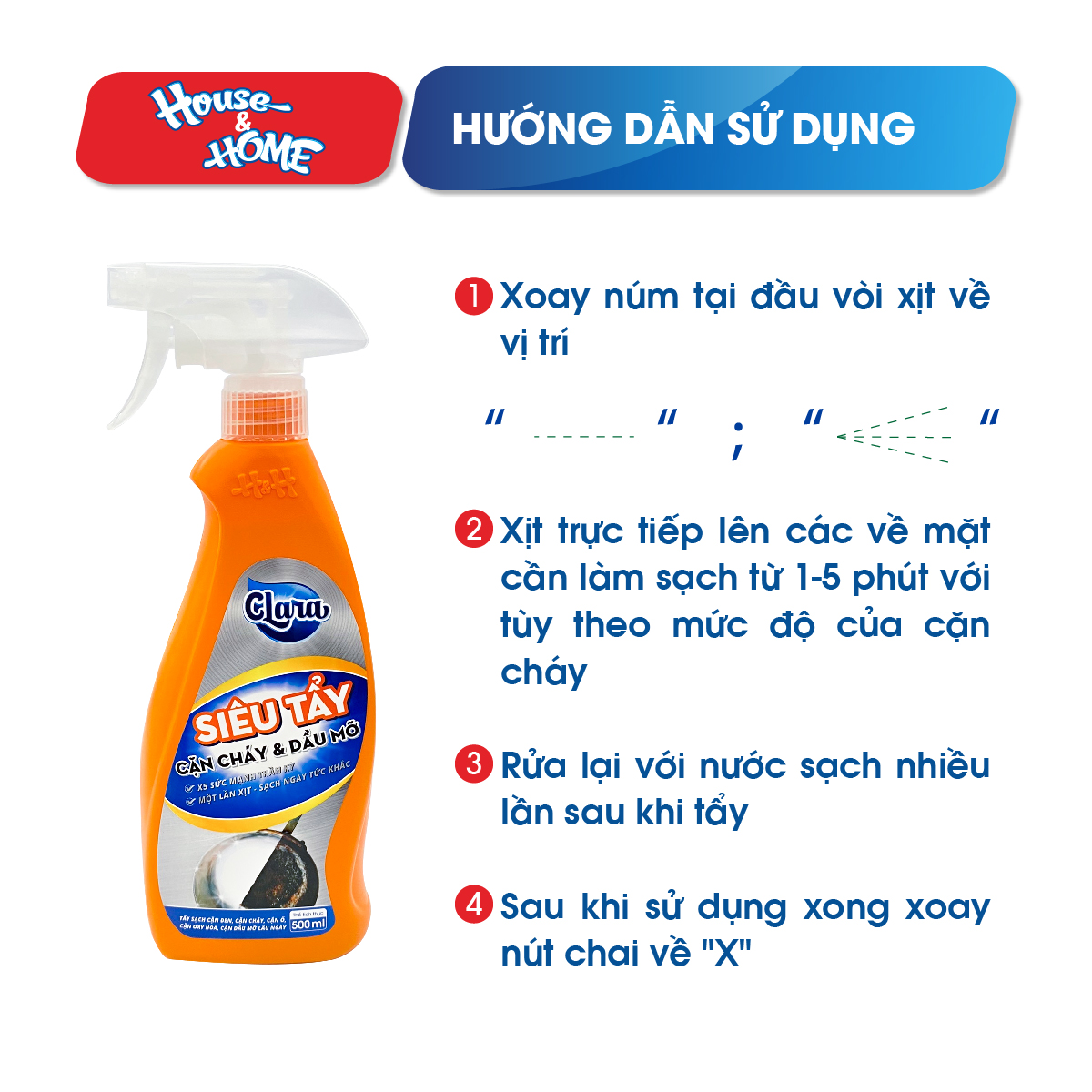 Tẩy xong nồi Tẩy dầu mỡ đa năng Clara chai 500ml