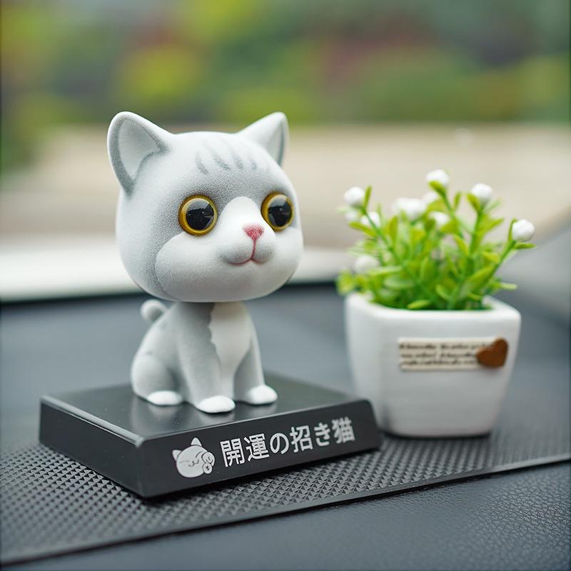 Flocking Cat Shaking Head Doll Car Ornaments Mobile Phone Holder High-end Cute Car Interior Accessories Desktop Ornaments