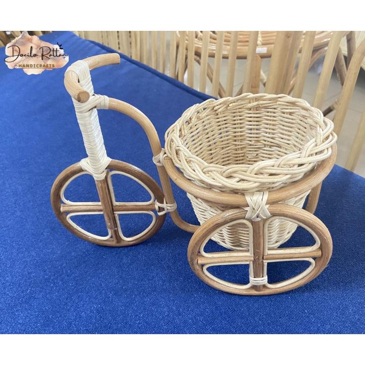Bình cắm bông trang trí bằng mây hình xe đạp