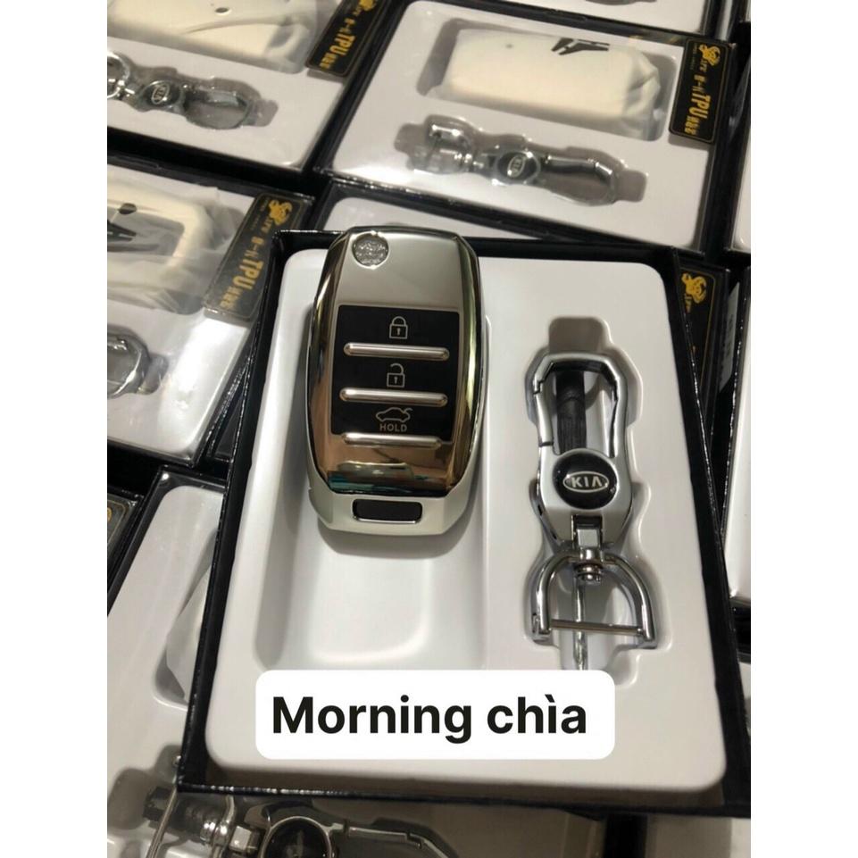 BAO ỐP CHÌA KHÓA BẰNG SILICON VÀ MÓC KHÓA INOX 3 NÚT DÙNG CHO XE KIA MORNING, SOLUTO