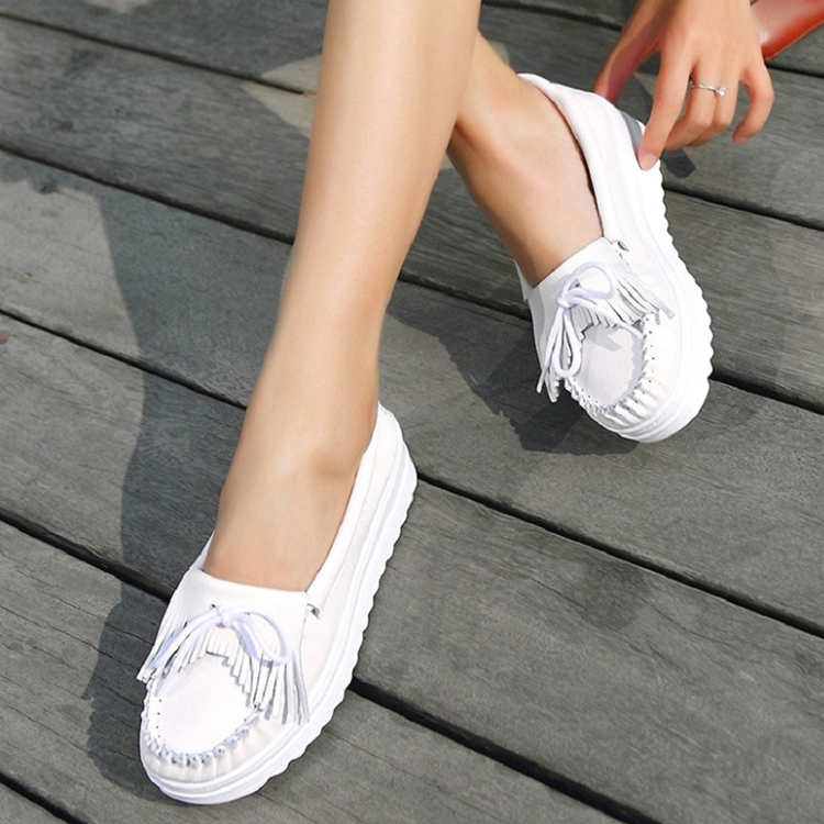 Ladies platform Boat shoes tassel heightened casual shoes PU leather
