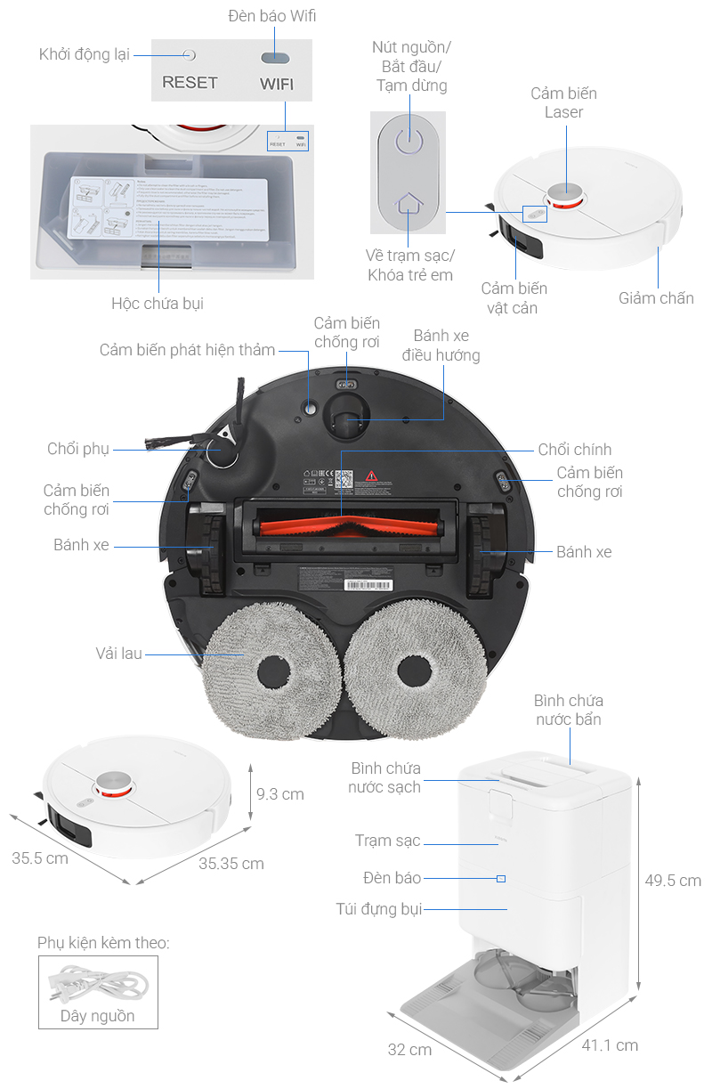 Robot hút bụi lau nhà Xiaomi H50 PRO - HÀNG CHÍNH HÃNG - CHỈ GIAO HCM