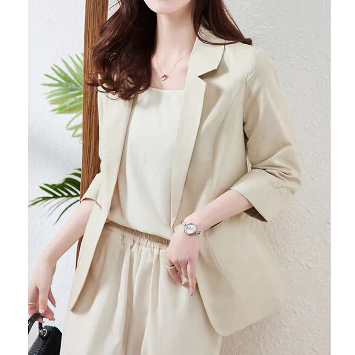 Áo vest blazer form vừa tay lỡ gập 2 túi ốp, chất vải Linen bột Premium, có 3 màu lựa chọn