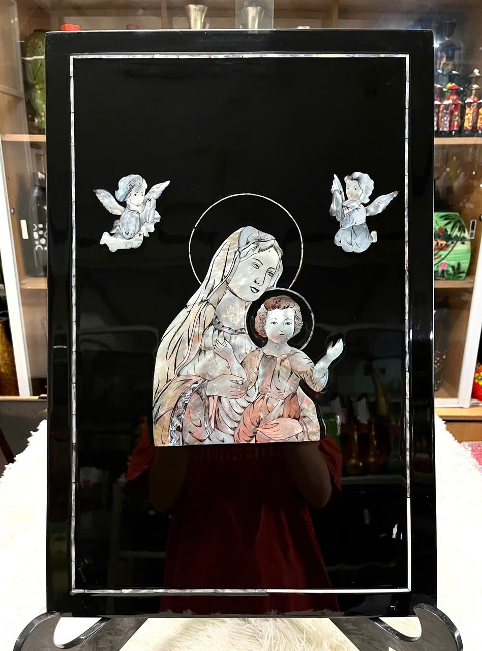 Tranh sơn mài Chúa/Mẹ cẩn ốc xà cừ cao cấp, hàng xuất khẩu size 40x60 cm treo tường, trang trí nhà cửa, văn phòng, quà tặng tân gia, tặng dịp Lễ, Tết đầy ý nghĩa