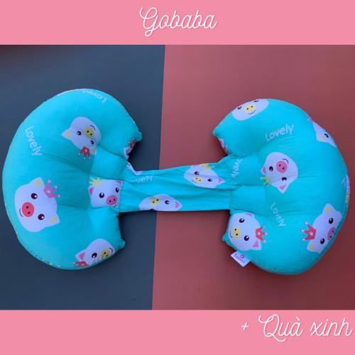 Gối bầu cánh tiên lợn xanh vải cotton lụa Hàn Quốc, bông mềm mại giúp mẹ ngủ ngon con khỏe mạnh