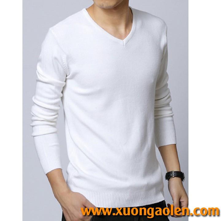 Áo len nam cổ tim sợi pha cotton - xuongaolen.com