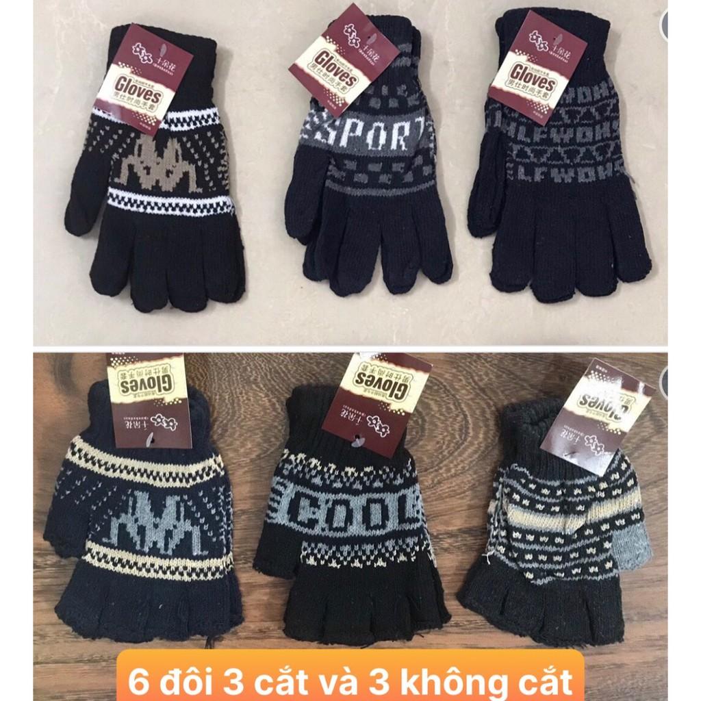 Combo 6 đôi găng tay len, 2 mẫu : cắt 5 ngón và không cắt ,họa tiết thổ cẩm, dành cho nam & nữ , ảnh thật