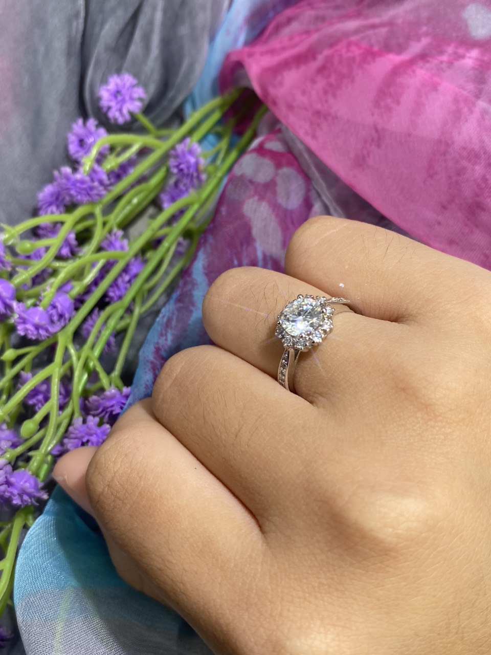 Bộ trang sức Bạc 925 xi Kim viên chủ Kim Cương nhân tạo Moissanite hạt 1.0 carat - S10.9.7.6