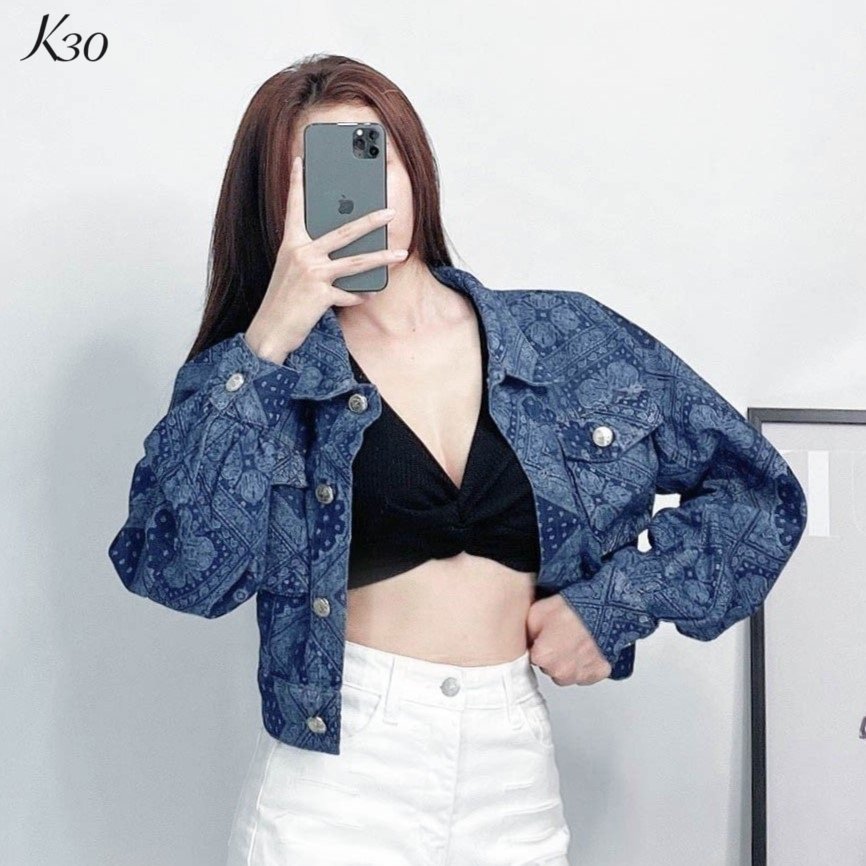 Áo khoác jeans nữ hàng hiệu rosata cao cấp màu xanh nhạt và xanh đậm thời trang k30