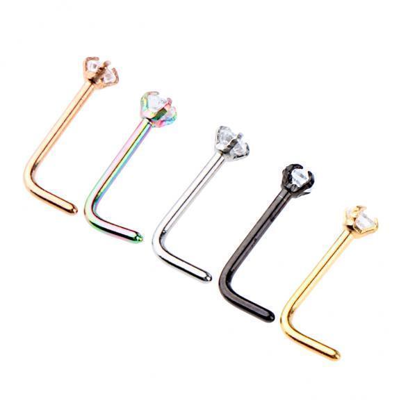 2-7pack 5 Pieces Stainless Steel L Shaped Nose Stud Rings Bar Body Piercing 20g