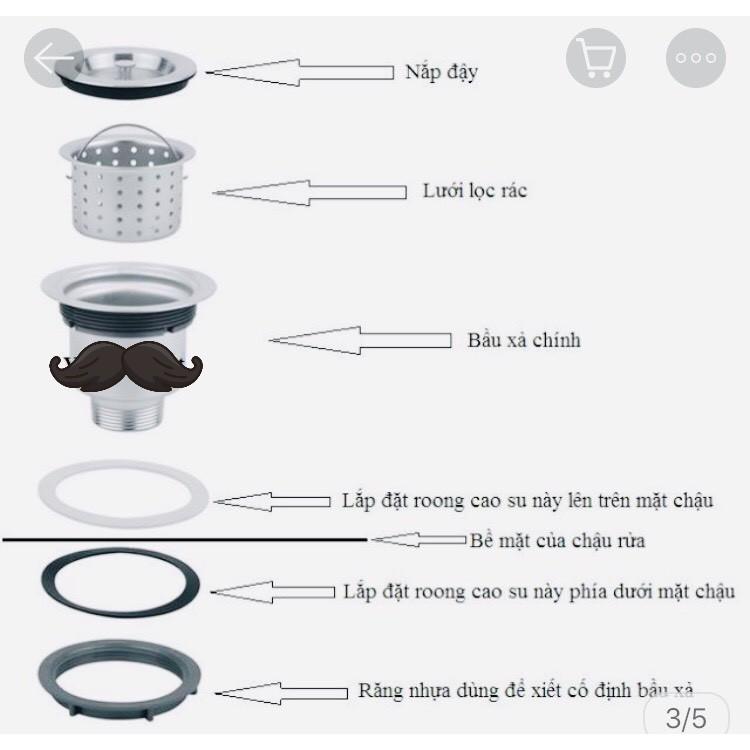 Bộ Lọc Bầu xả chậu rửa chén Inox 304 Phi 140