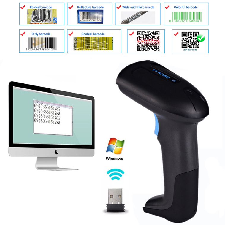 Máy bắn mã vạch không dây mẫu mới YHD 6200DWS đọc mã vạch Barcode 1D Qrcode 2D kết nối USB không dây dùng trên Máy tính, Laptop - Hàng Nhập Khẩu