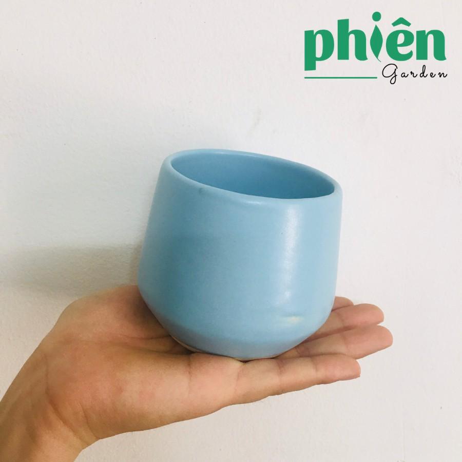 Chậu Kim Cương cao, Chậu gốm tráng men Bát Tràng trồng cây mini, cây văn phòng
