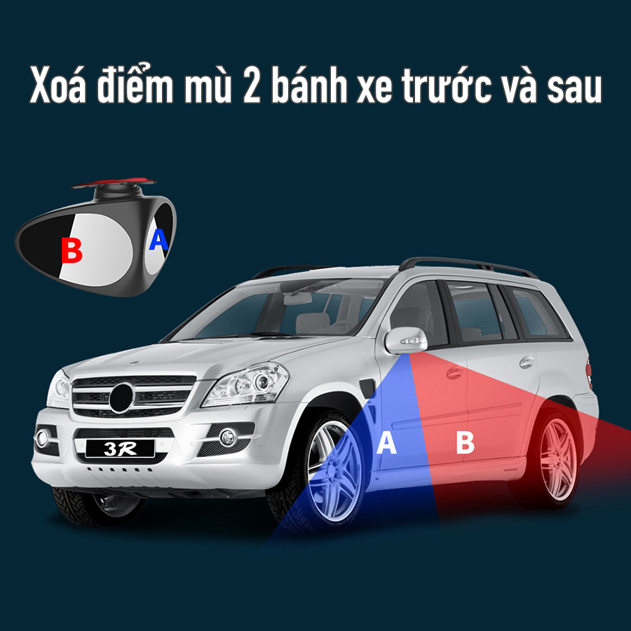 Gương cầu lồi 2 mặt xóa điểm mù quan sát 2 bánh xe trước sau, gương xoay 360 độ, dán lên gương kính chiếu hậu chính cho xe hơi, ô tô