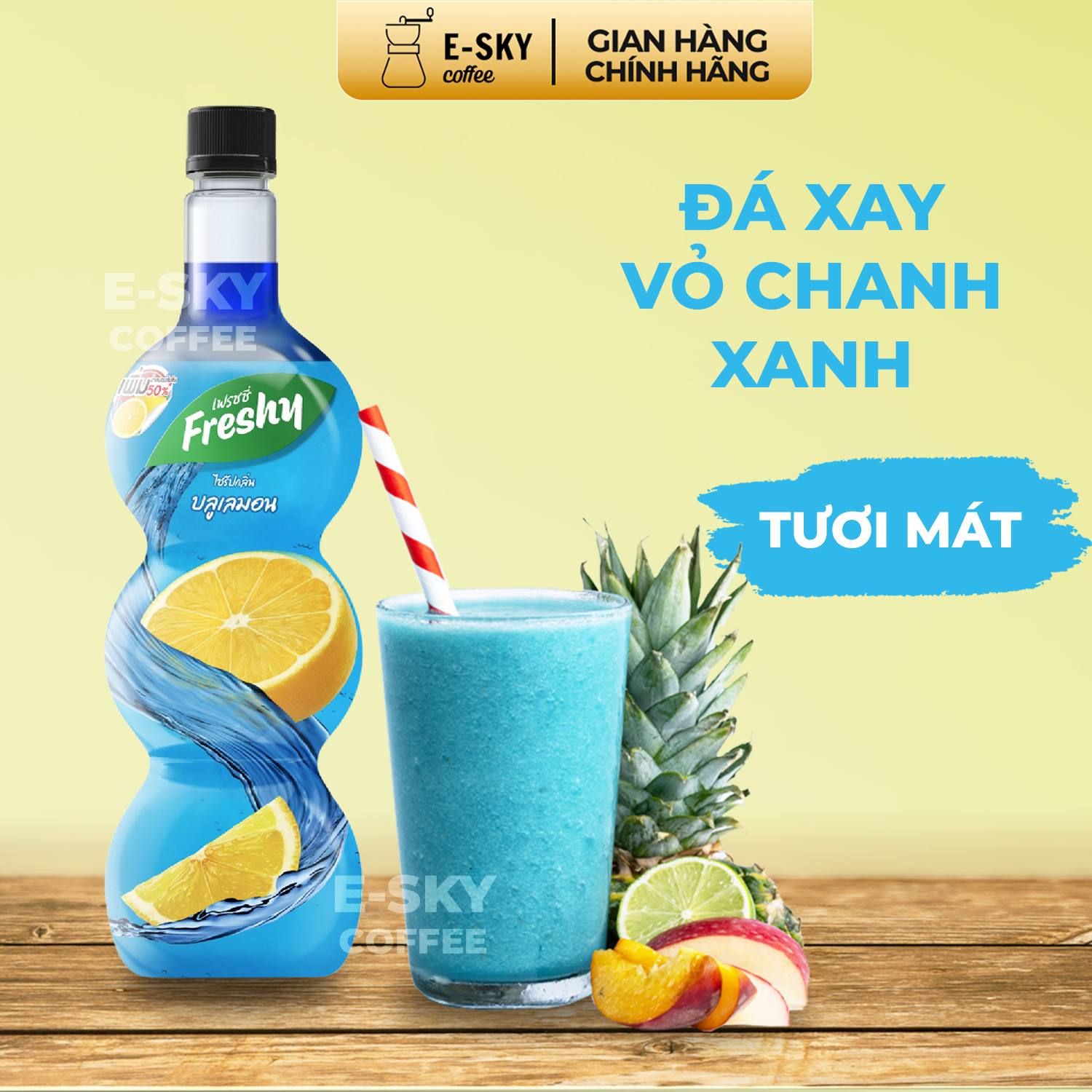 Siro Vỏ Chanh Xanh Freshy Blue Curacao Syrup Nguyên Liệu Pha Chế Trà Sữa Chai 710ml