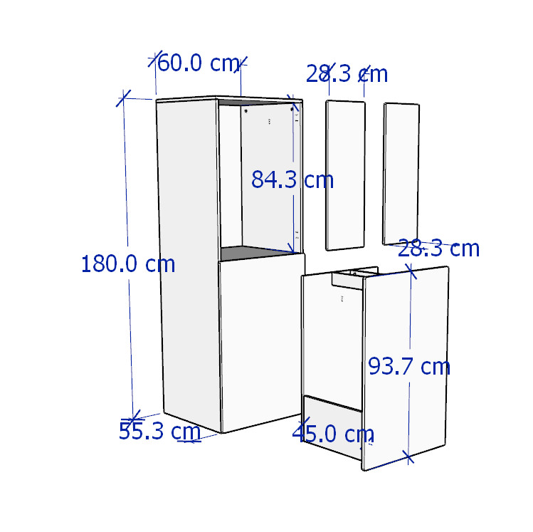 ZANOTTA, Tủ quần áo treo 2 tầng kèm tay nắm WAR_009, 60x57x180cm