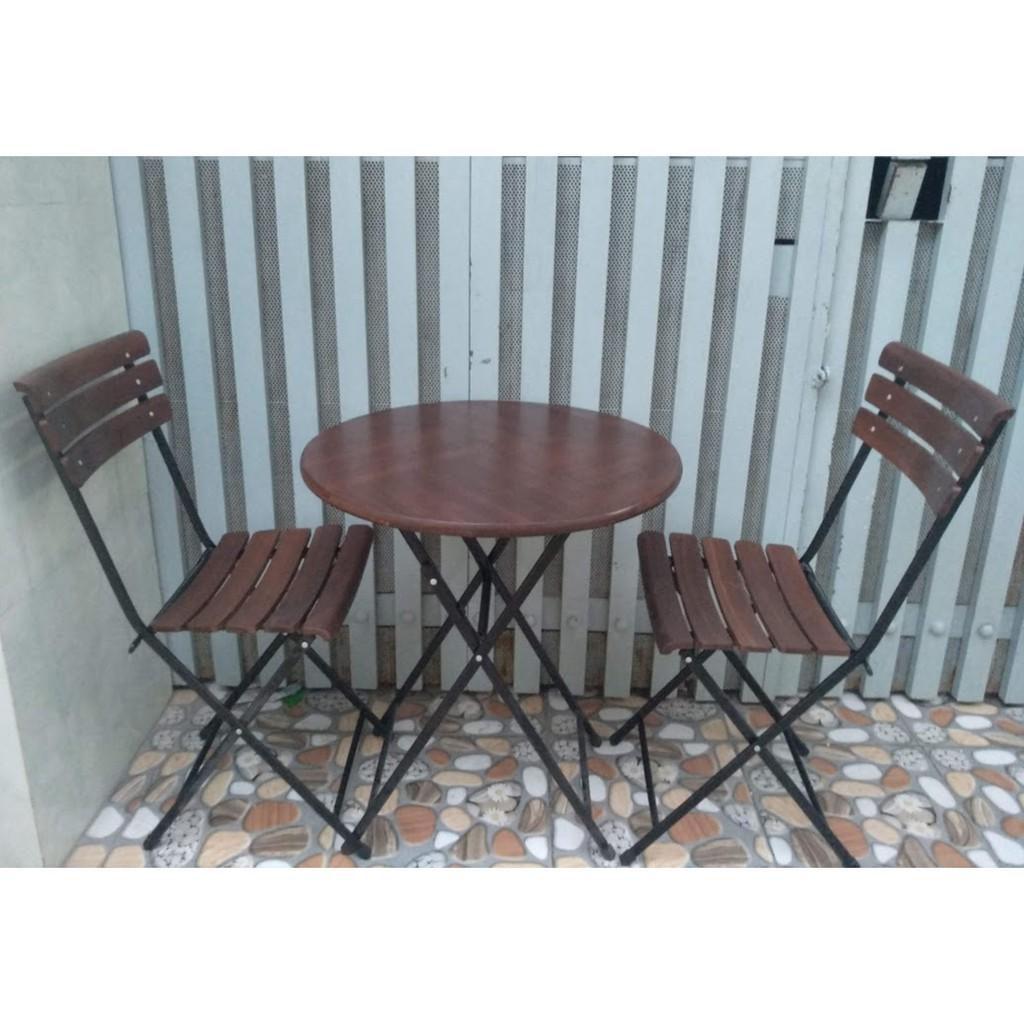 Bộ bàn tròn cafe xếp chân sắt ( 1 bàn + 2 ghế )