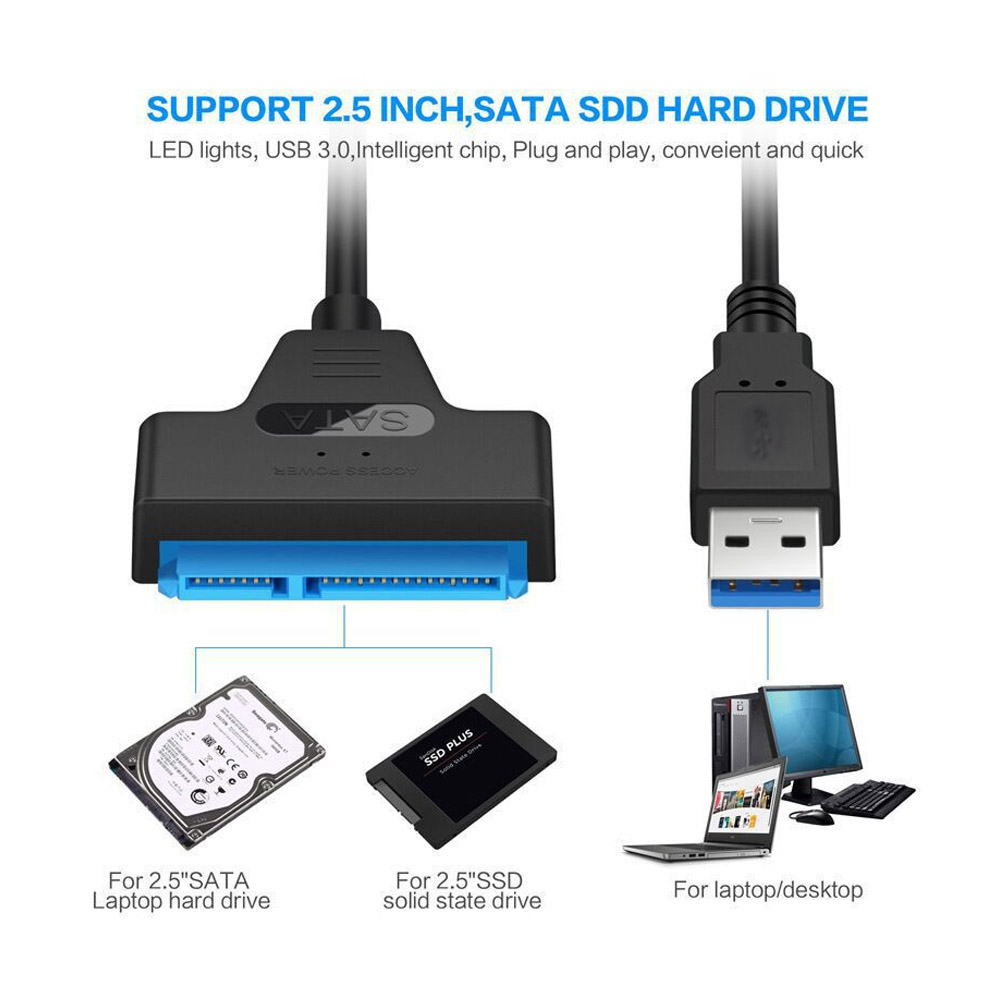Cáp chuyển đổi ổ cứng USB 3.0 sang SATA III với đèn Led Light Cáp kết nối trình điều khiển cứng máy tính cho SSD & HDD 2,5 inch