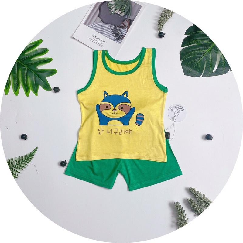 Bộ đồ ba lỗ petit thun lạnh Kwoo in hình thú ngộ nghĩnh cho bé trai/bé gái