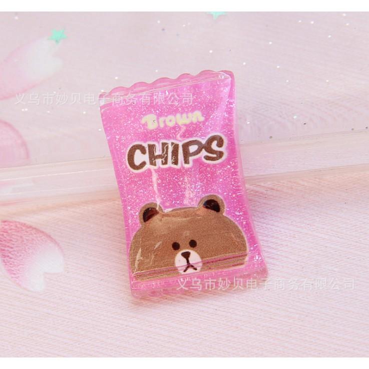 Chuyên Charm * Charm mô hình kẹo Brown Bear Chips cho các bạn trang trí slime, vỏ ốp điện thoại, Jibbitz, DIY