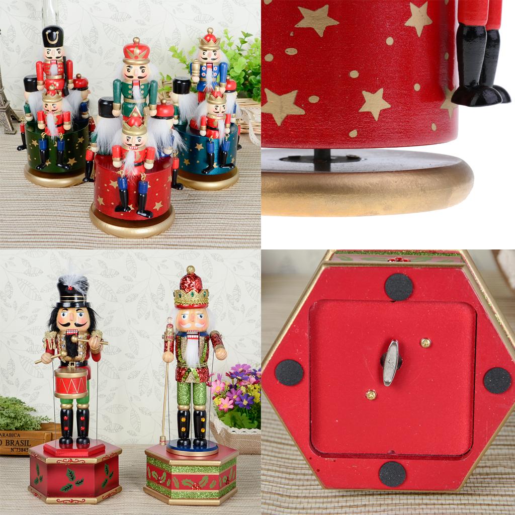 Wooden Nutcracker 4 Soliders Music Box Wind Up Toy Gift