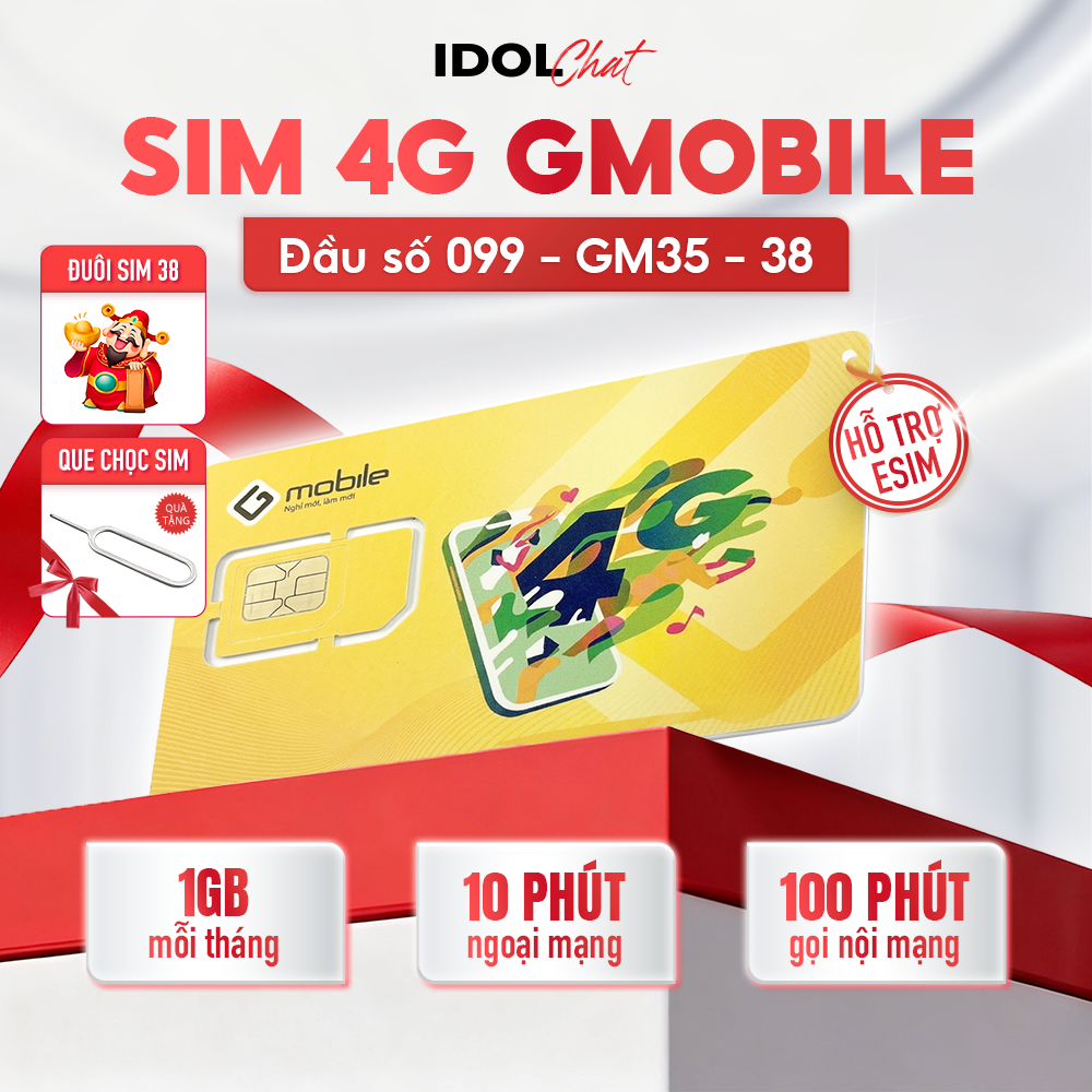 Sim Gmobile 099 Đuôi 38 Ông Địa Tài Lộc - 1GB Tháng - Hỗ Trợ eSIM - Hàng Chính Hãng