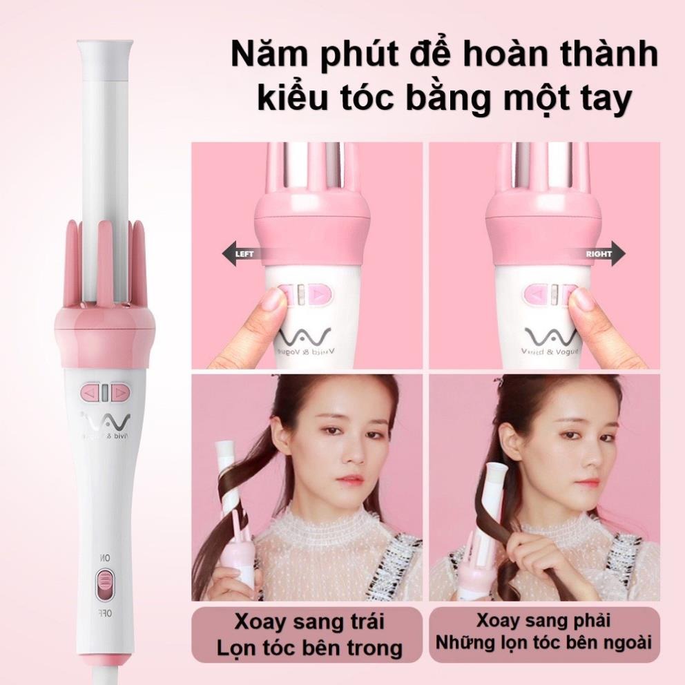 Máy Uốn Tóc Làm Xoăn Tự Động VIVID&VOGUE Tặng Kèm Lược Kẹp Tóc - Hàng Chính Hãng