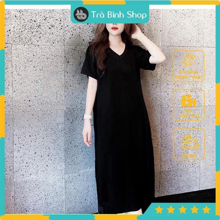 Đầm Suông Dáng Dài Váy Suông Cổ Tim Dáng Basis Chất Thun Cotton Hàng VNXK