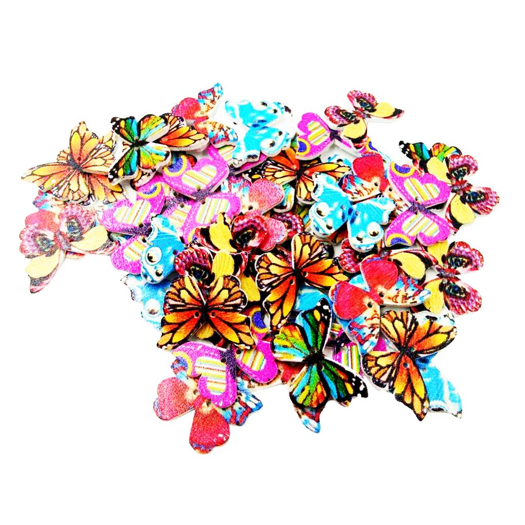 50 Cái Retro Gỗ Bướm Trang Trí Nút Bấm 2 Lỗ Cho Thủ Công DIY Tiếp Liệu