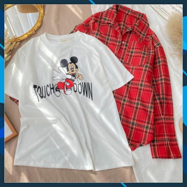 SET ÁO THUN MICKEY + SƠ MI CARO - Chất liệu Cotton Lạnh cao cấp - Phiên bản Mickey