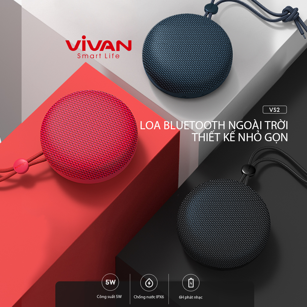 Loa TWS Bluetooth Mini VIVAN VS2 Màu Sắc Hiện Đại Âm Thanh Sống Động Pin 1200mAh Chống Nước Hỗ Trợ Thẻ Nhớ SD - Hàng Chính Hãng