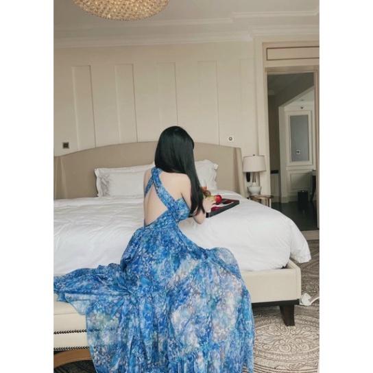 Đầm maxi hoa đi biển hở lưng gợi cảm ivy fashion - Free size dưới 55kg đi biển dự tiệc dạo phố bigsize gợi cảm sexy