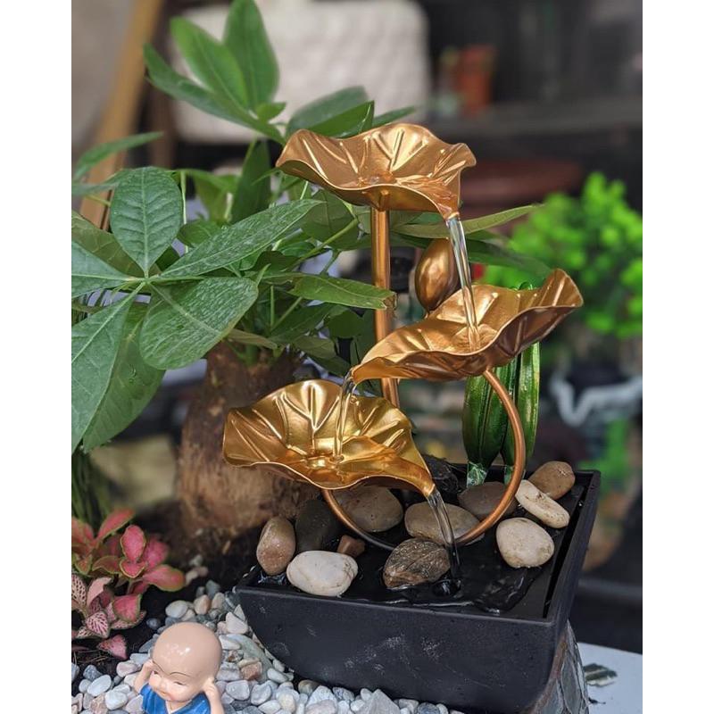 Thác nước phong thủy hoa sen kim loại sang trọng trang trí decor nhà cửa siêu xinh cao 28 cm