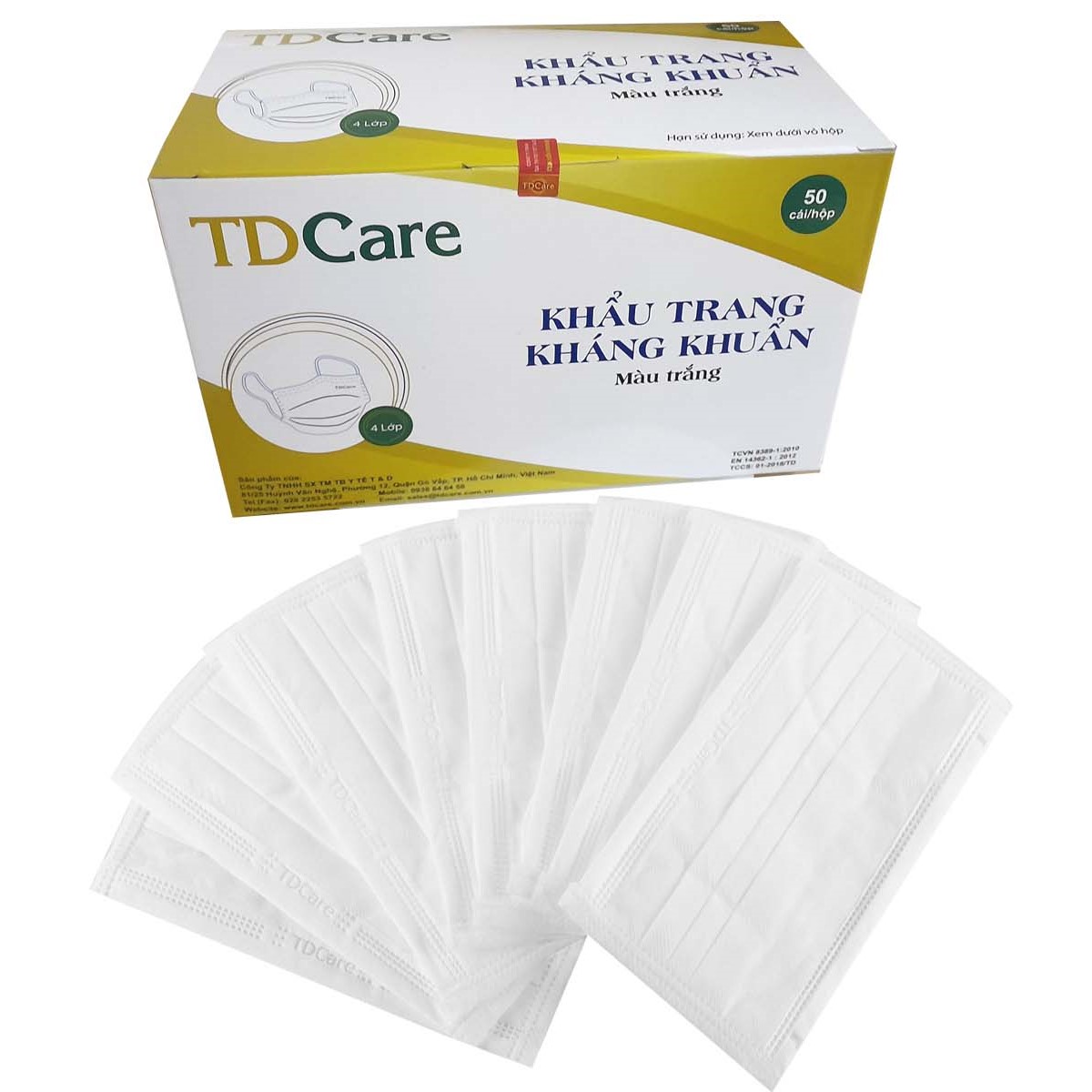 Khẩu Trang Y Tế Kháng Khuẩn Cao Cấp TDCare 4 Lớp- Hộp 50 Cái.