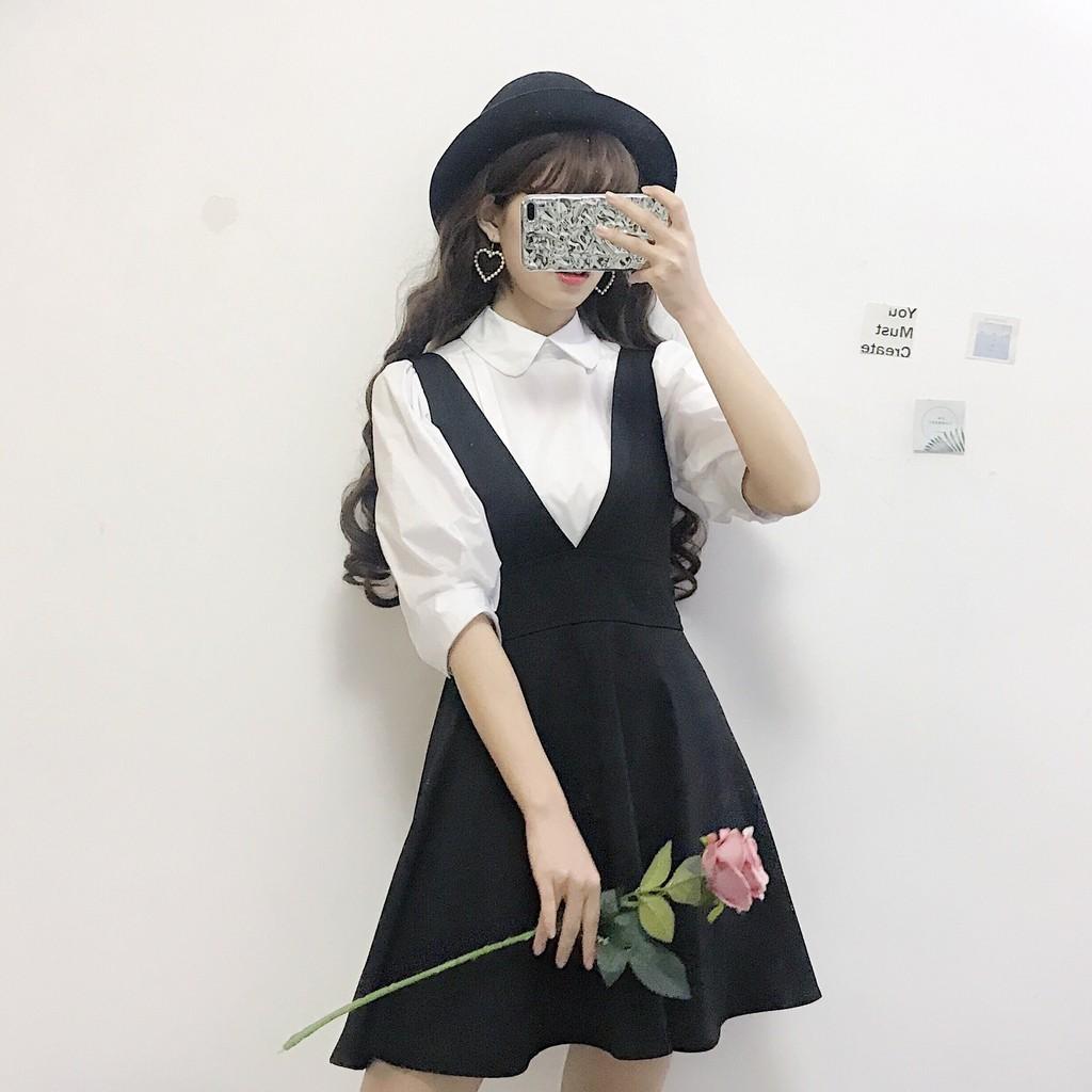 Váy Yếm Bò Cạp Cao Ghép Nối Cổ Chữ V Cổ Điển Váy Bộ Đồ Nữ Áo Mẫu Mới Mùa Hè  2023 Áo Bộ Hai Chiếc  Lazadavn
