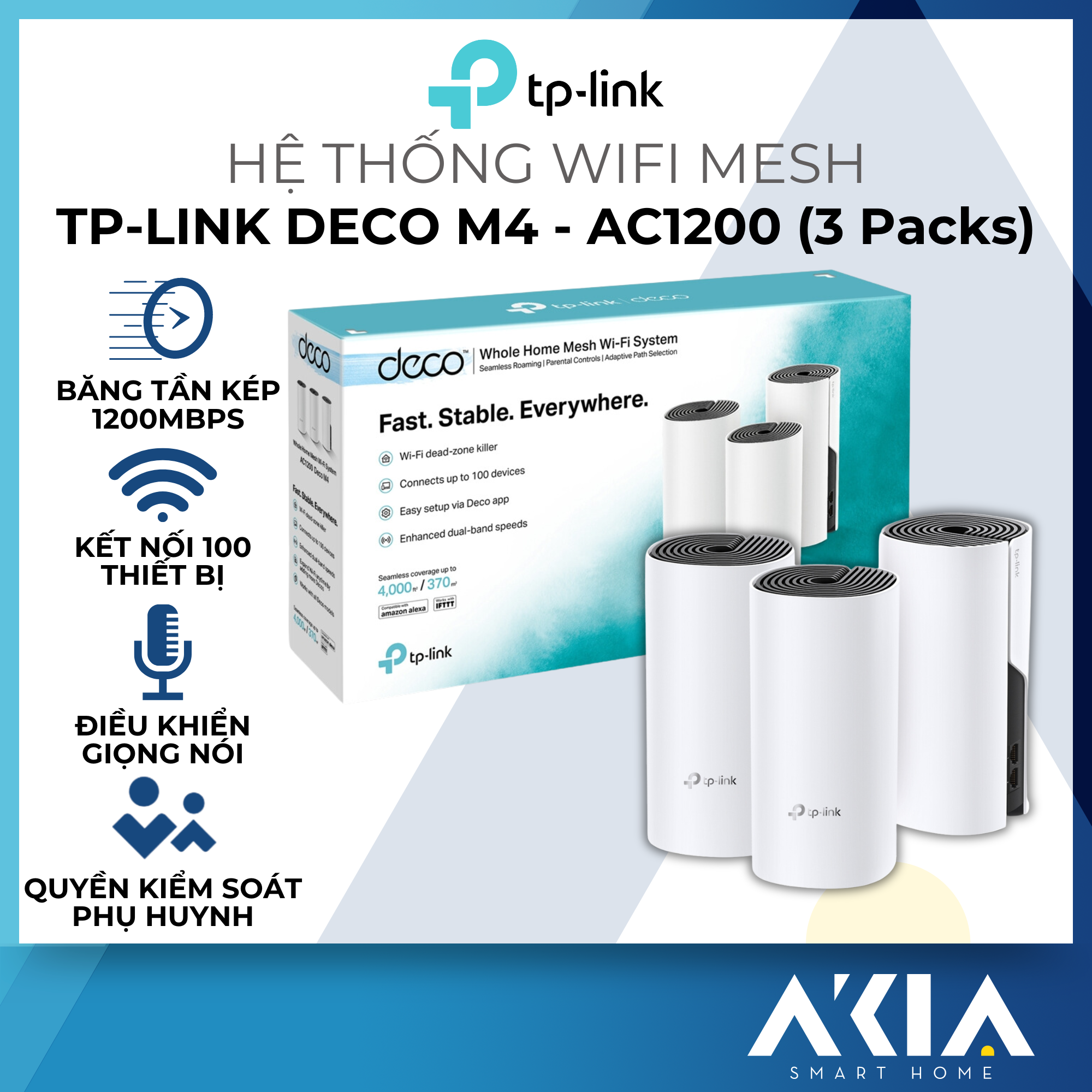 Bộ Phát Wifi Mesh TP-Link Deco M4 - Băng Tần Kép MU-MIMO AC1200 - Hàng Chính Hãng