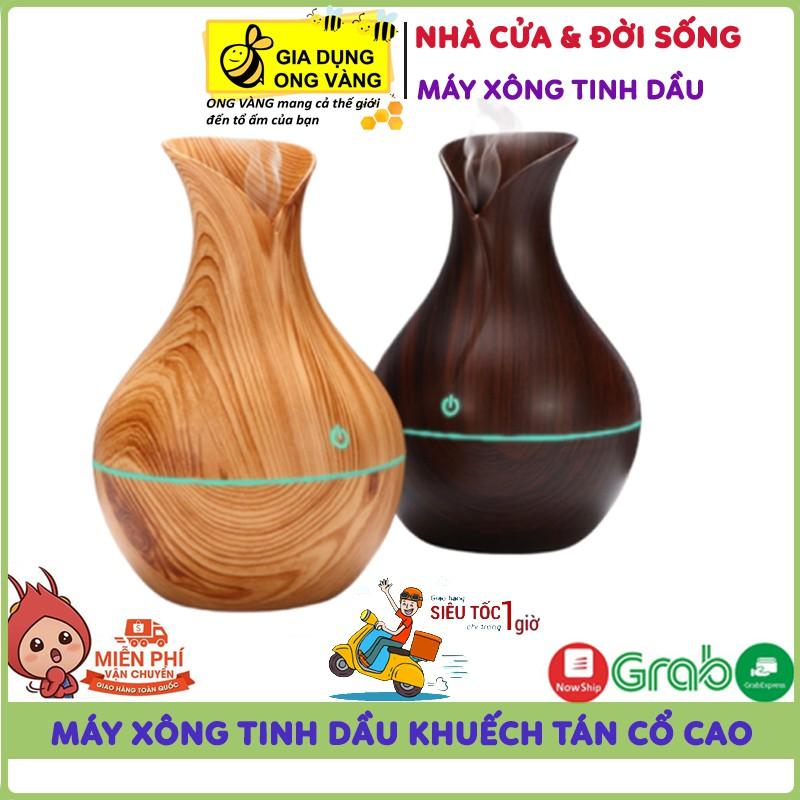 Máy Phun Sương Tạo Độ Ẩm, Khuếch Tán Tinh Dầu Vân Gỗ Cổ Cao Tặng Kèm Tinh Dầu Xông Phòng Thiên Nhiên