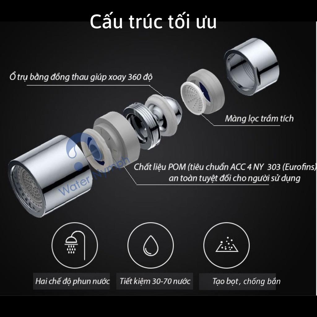 Đầu vòi nước xoay 360 - 720 độ, tăng áp, hai chế độ phun nước tiện ích Waternymph (tặng kèm (bộ) ren chuyển đổi