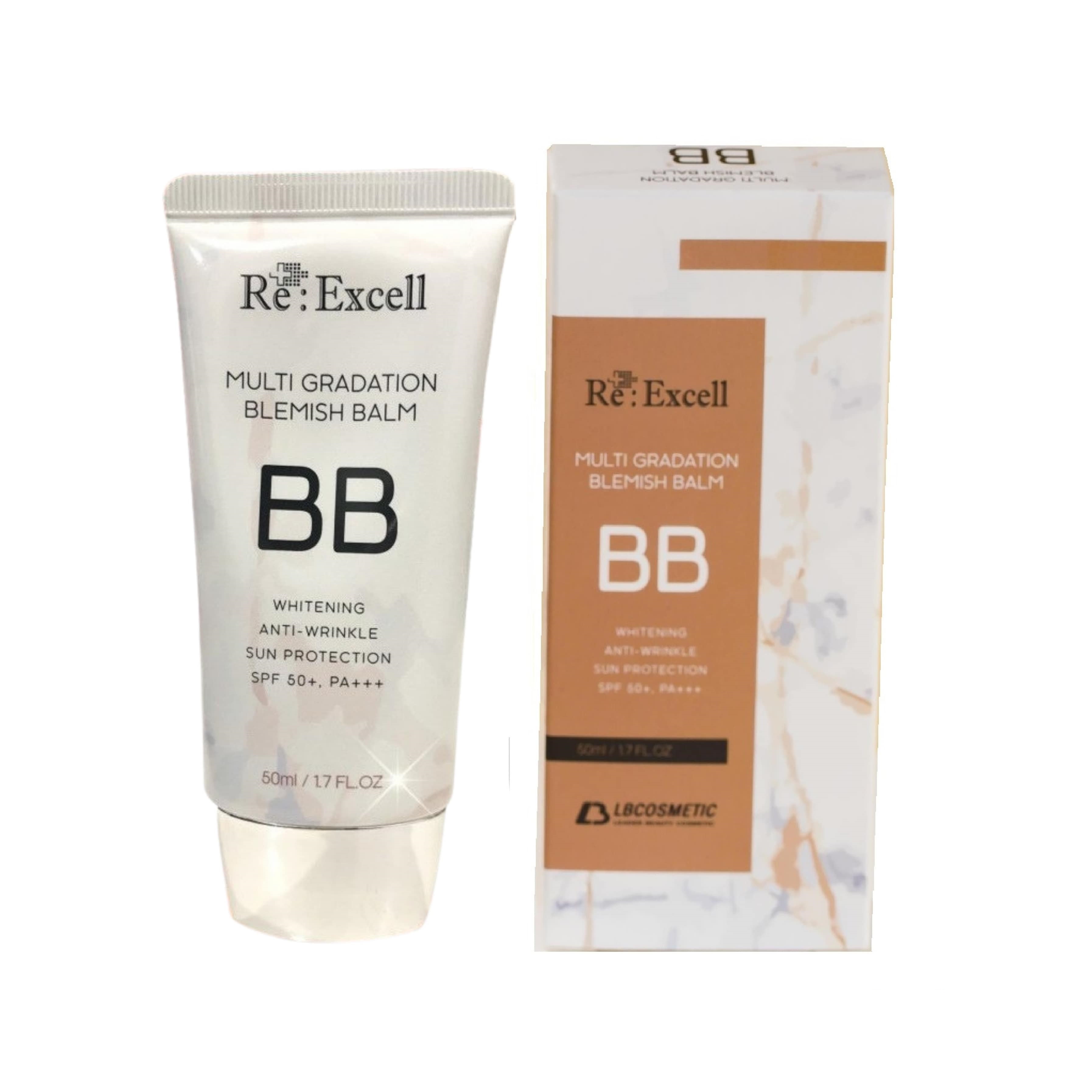 BBCream Re:Excell 4 in1 Hàn Quốc Multi Gradation Blemish Balm R&amp;B kem nền, kem lót trang điểm, che phủ khuyết điểm, chống nắng, bật tone da sáng mịn tự nhiên, không bí bết, không lộ vân kem, 50ml