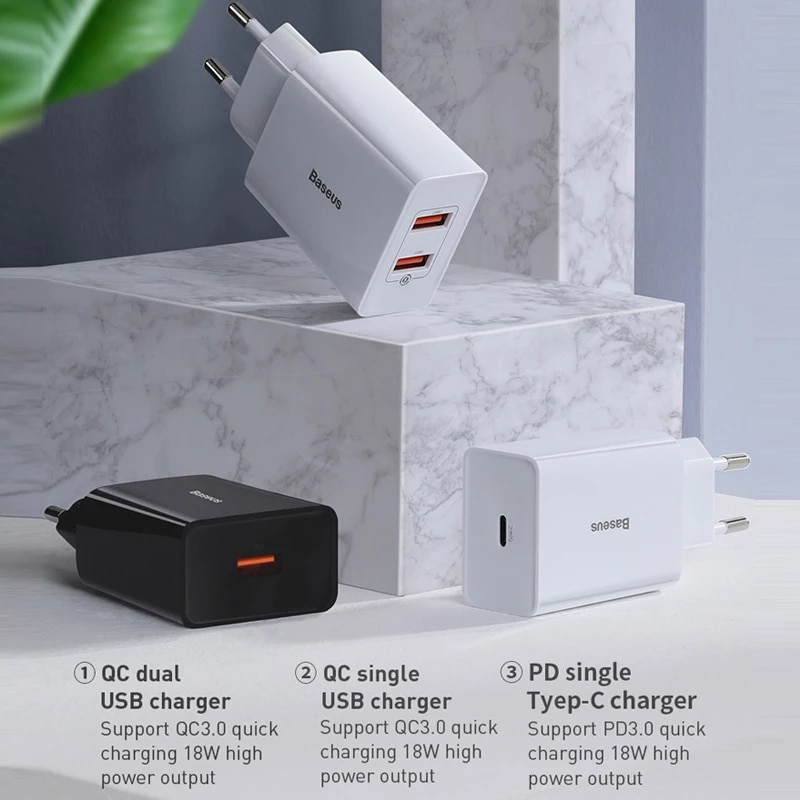 Cóc củ sạc nhanh 18W 2 cổng USB Type A hiệu Baseus Speed Mini hỗ trợ sạc nhanh 3A chuẩn Quick Charging 3.0 trang bị chip sạc công nghệ BPS - hàng nhập khẩu