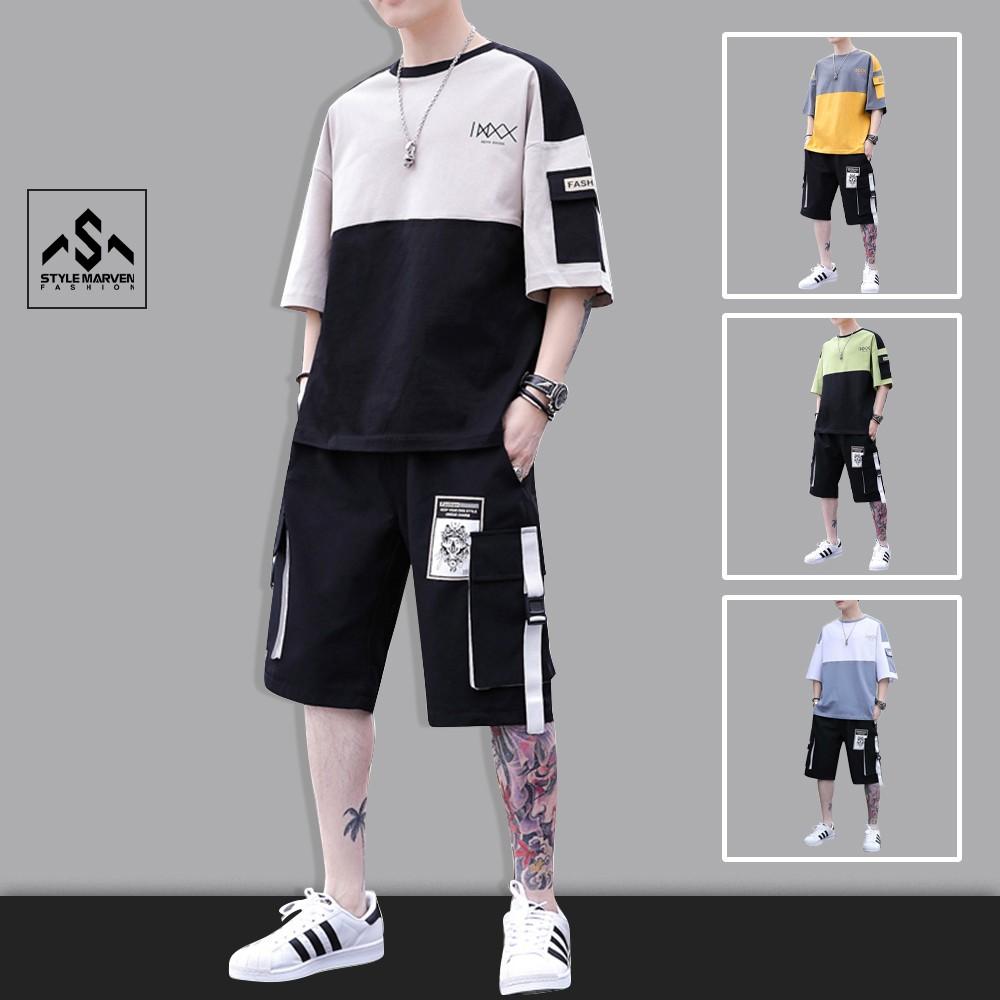 Bộ thun nam ngắn tay thể thao STYLE MARVEN áo phông tay lỡ phối quần short túi hộp thời trang - SET NAM 90000151