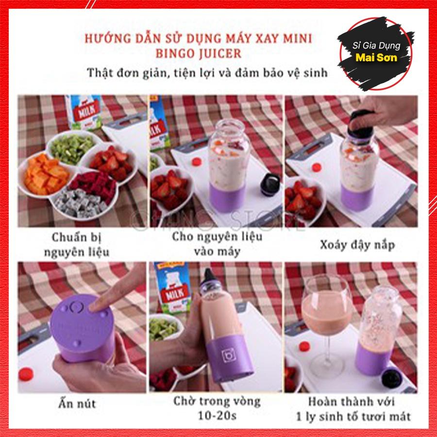 Máy Xay Sinh Tố Cầm Tay Mini BINGO Sạc Pin Cổng USB Tiện Lợi Nhỏ Gọn Dễ Vệ Sinh Siêu Bền Dung Tích 500ML