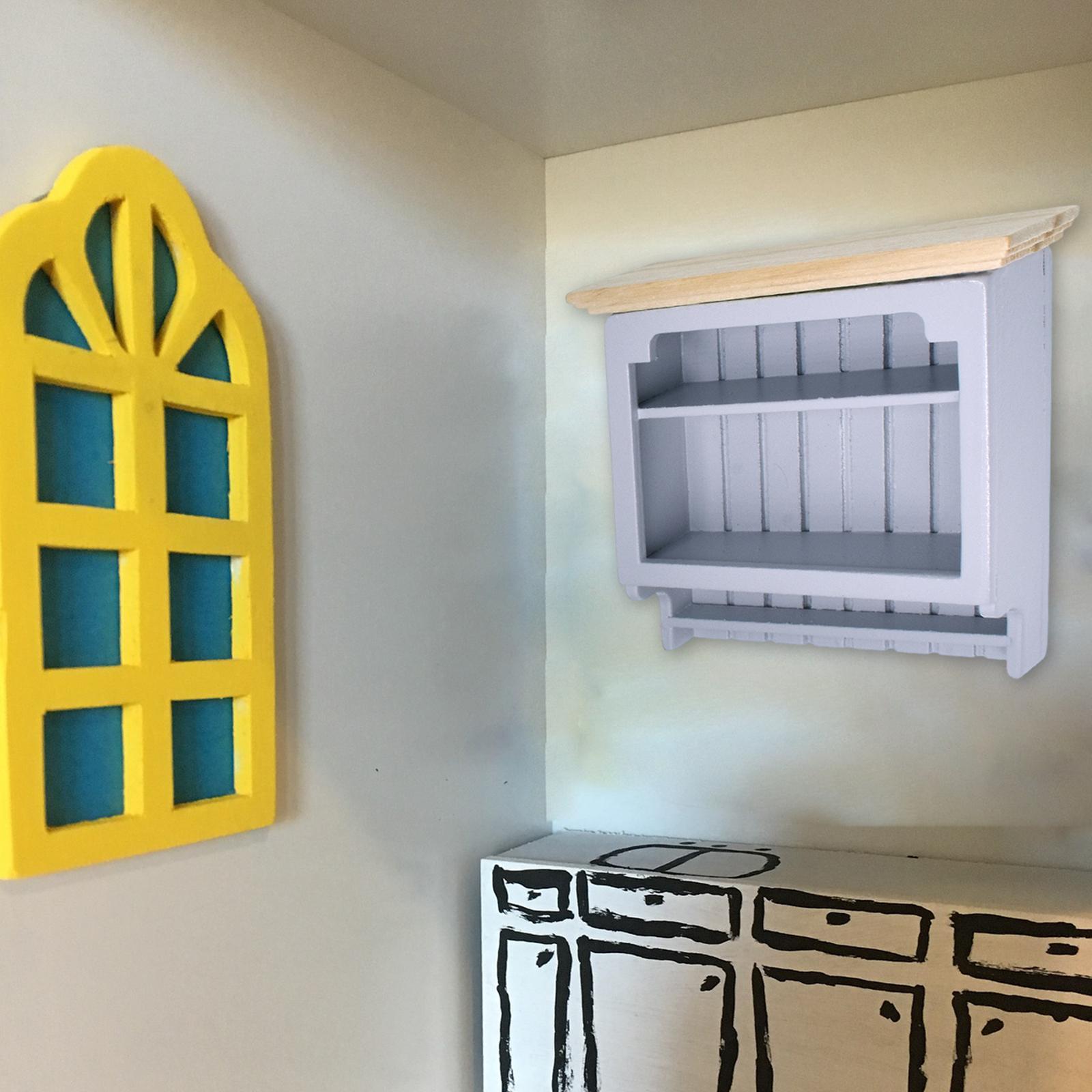 Wooden Bookshelf Dollhouse Living Room Mini 1:12 Wall Hanging Cabinet Decoration