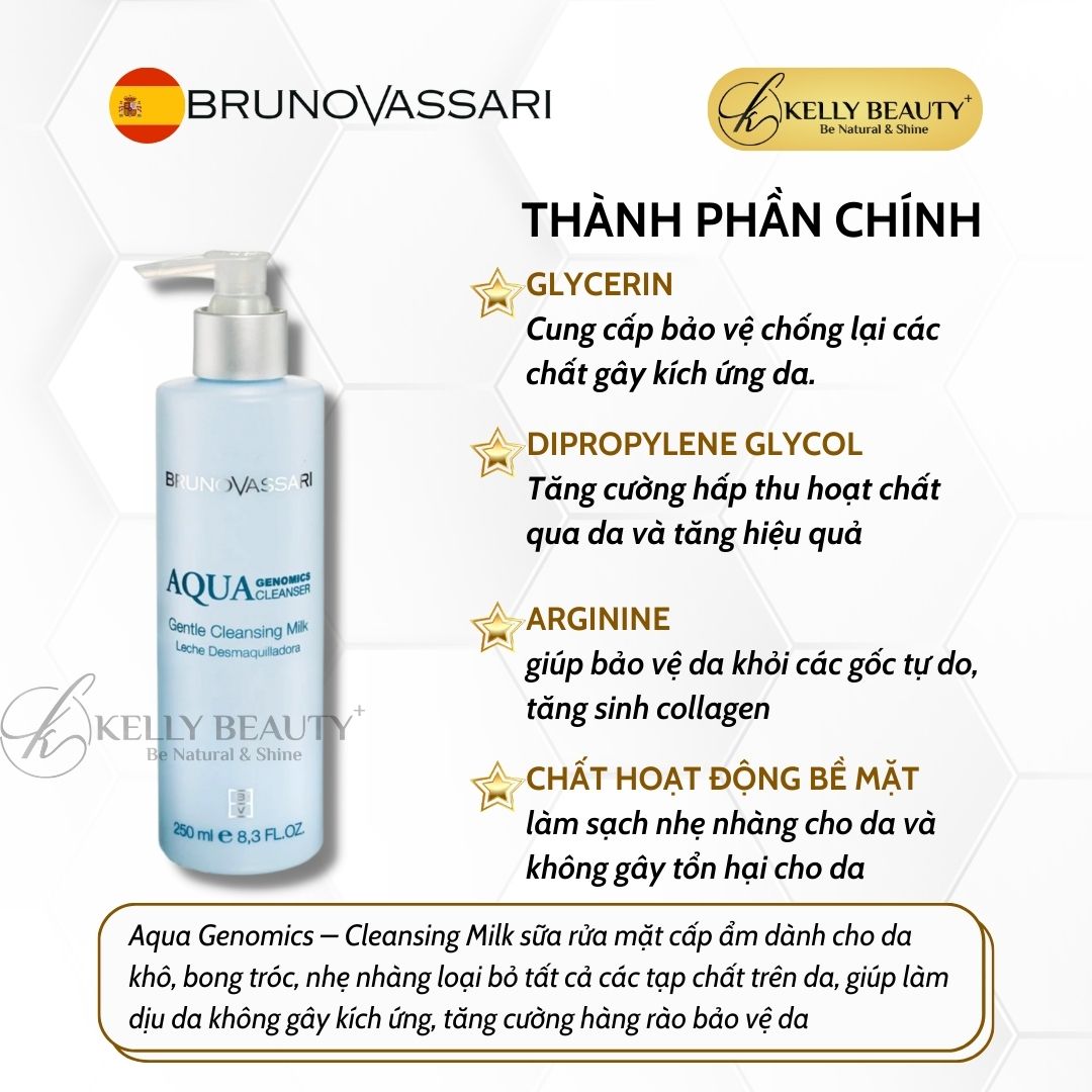 Sữa Rửa Mặt Cấp Ẩm Cho Da Khô Aqua Genomics Gentle Cleansing Milk - Bruno Vassari | Kelly Beauty