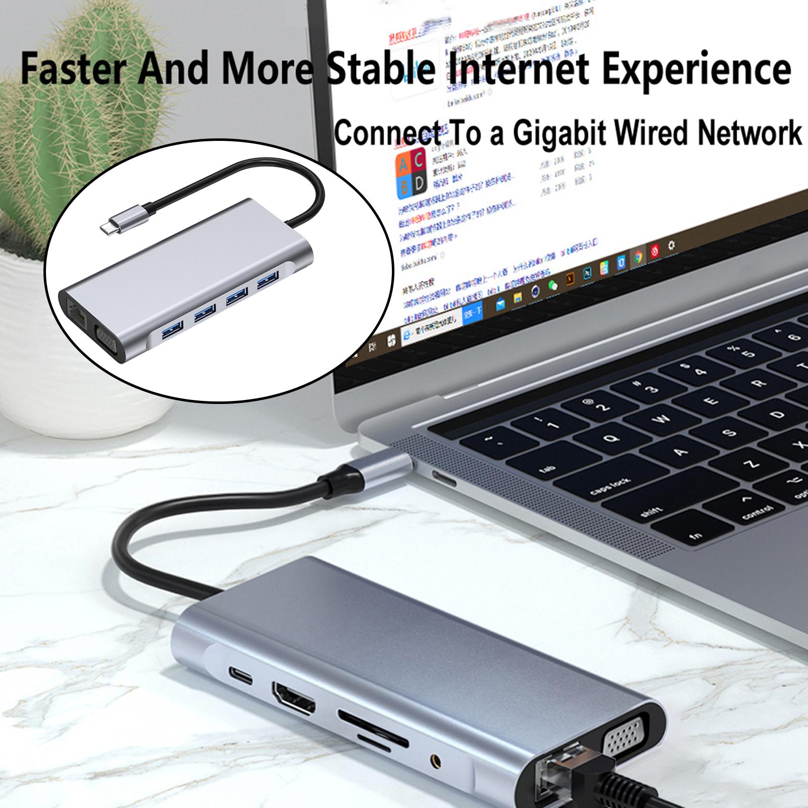 11 in 1 USB C Hub 4 USB 3.0 Ports SD TF Card Reader for MacBook Pro XPS