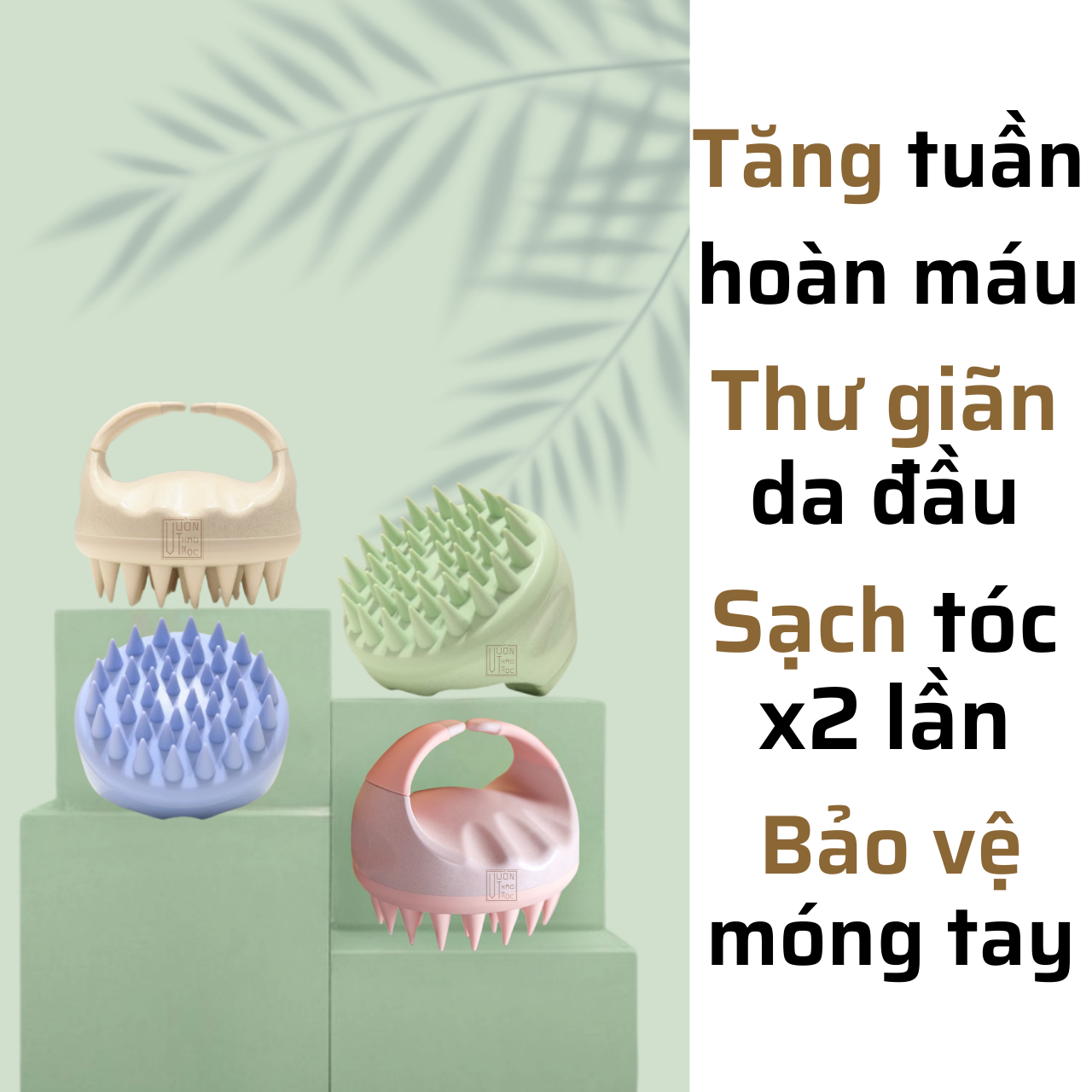 Lược Gội Đầu Massage VƯỜN THẢO MỘC ORGANIC Chất Liệu Gai Silicone, Vỏ Nhựa Lúa Mạch Thân Thiện Môi Trường