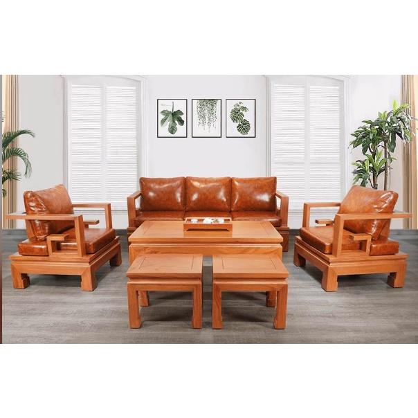 Bộ sofa gỗ sồi 6 món cho phòng khách thêm sang trọng